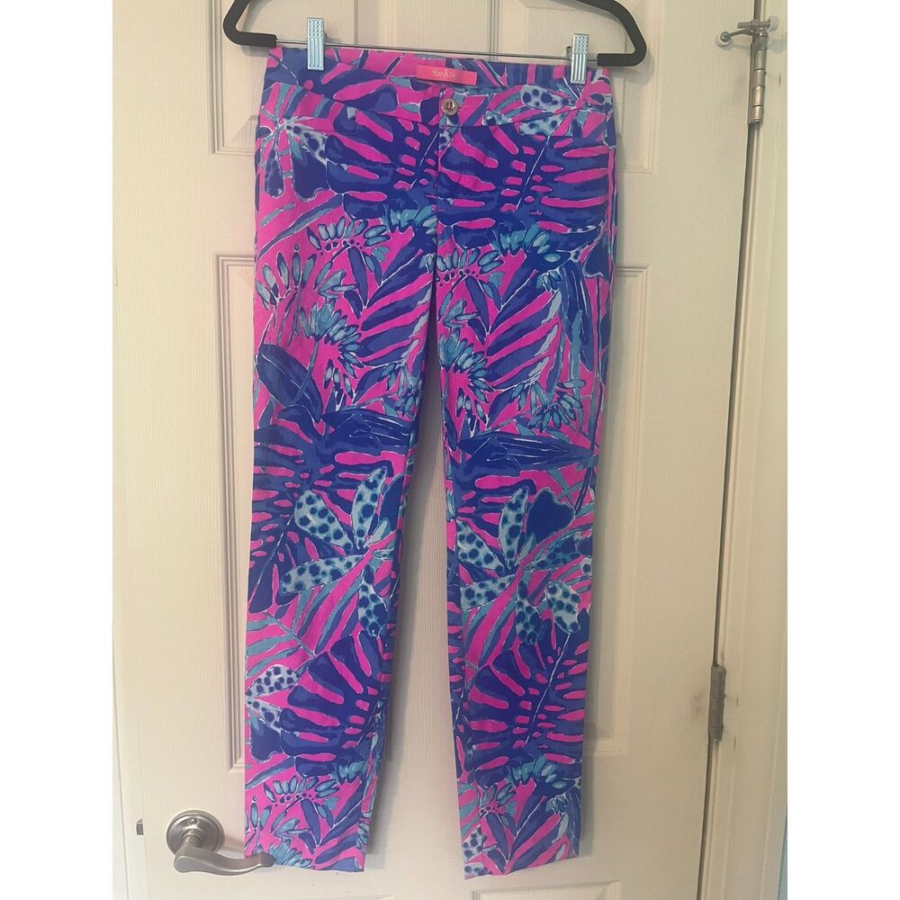 LILLY PULITZER KELLY SKINNY ANKLE PANT/BOUGAINVILLEA PINK CLIFFSIDE GARDEN  sz 2